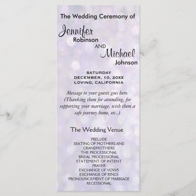Elegant Bokeh Wedding Program Programme (Front)