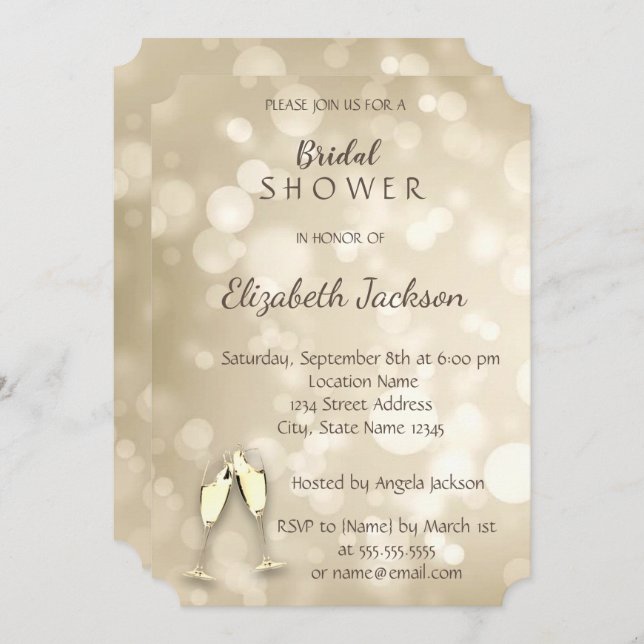 Elegant Bokeh Wine Glasses  Bridal Shower Invitation (Front/Back)