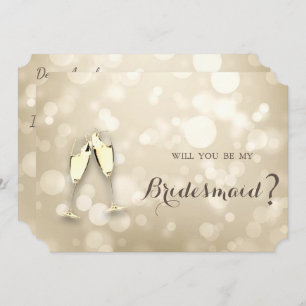 Elegant Bokeh Wine Glasses Bridesmaid Card