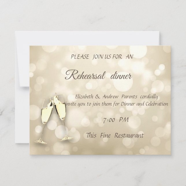 Elegant Bokeh Wine GlassesWedding Rehearsal Dinner Invitation (Front)