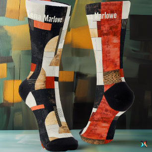 Elegant Bold Abstract Red and Black modern custom Socks