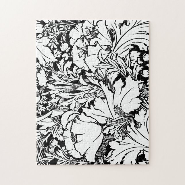 Elegant Bold Black & White Poppy Floral Jigsaw Puzzle (Vertical)