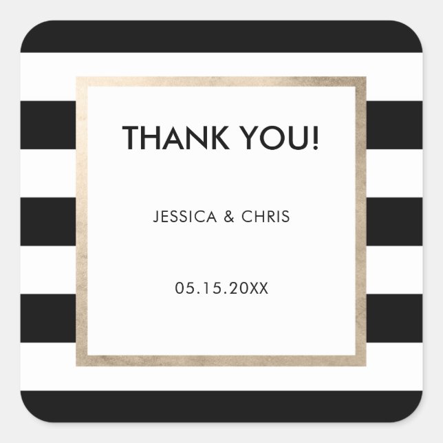 Elegant Bold Black White Stripe Rose Gold Foil Square Sticker (Front)