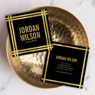 Elegant Bold Borders Black Faux Gold Square Business Card