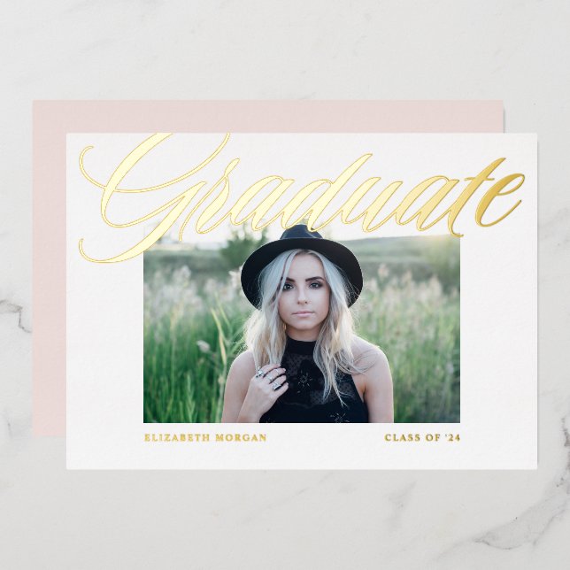 Elegant Bold Calligraphy Photo Graduation Gold (Front/Back)