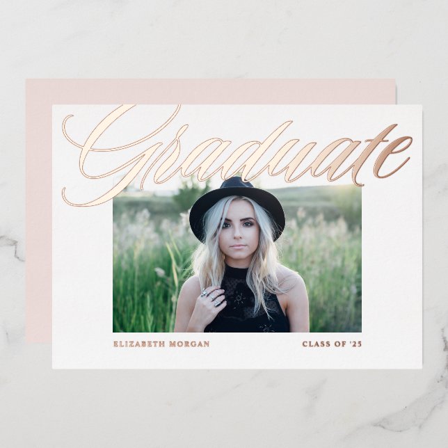 Elegant Bold Calligraphy Photo Graduation Rose (Front/Back)