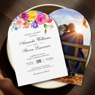 Elegant Bold Colorful Watercolor Floral wedding Invitation