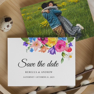 Elegant Bold Colorful Watercolor Floral wedding Save The Date
