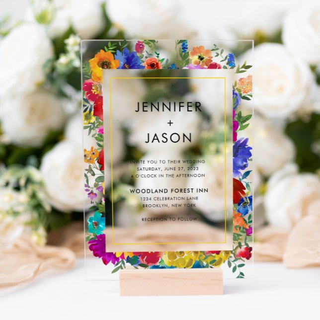 Elegant Bold Colour Roses and Peonies Wedding Acrylic Invitations (Creator Uploaded)