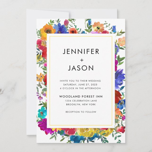 Elegant Bold Colour Roses and Peonies Wedding Invitation (Front)