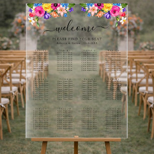 Elegant Bold Colourful Watercolor Floral seating Acrylic Sign