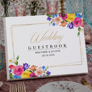 Elegant Bold Colourful Watercolor Floral wedding Guest Book