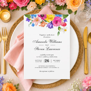 Elegant Bold Colourful Watercolor Floral wedding Invitation