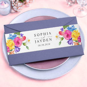 Elegant Bold Colourful Watercolor Floral wedding Invitation Belly Band