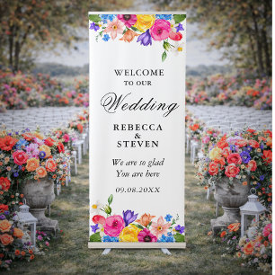Elegant Bold Colourful Watercolor Floral wedding Retractable Banner