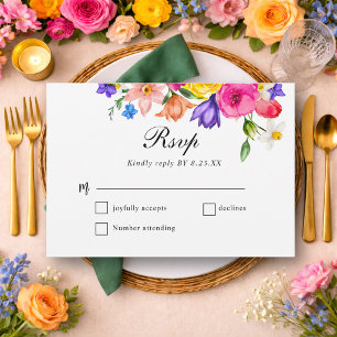Elegant Bold Colourful Watercolor Floral wedding RSVP Card