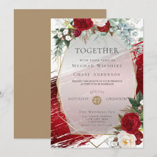 Elegant Bold Crimson Floral and Paint Stroke Invitation