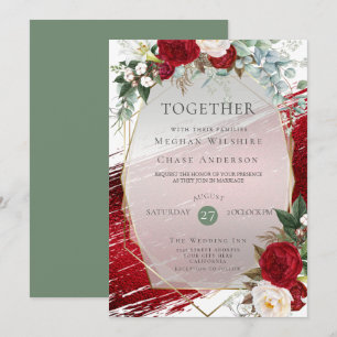 Elegant Bold Crimson Floral and Paint Stroke Invitation