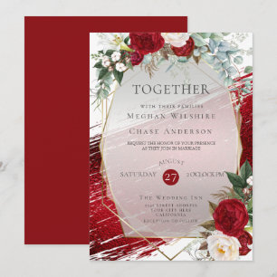 Elegant Bold Crimson Floral Foil Paint Stroke Invitation