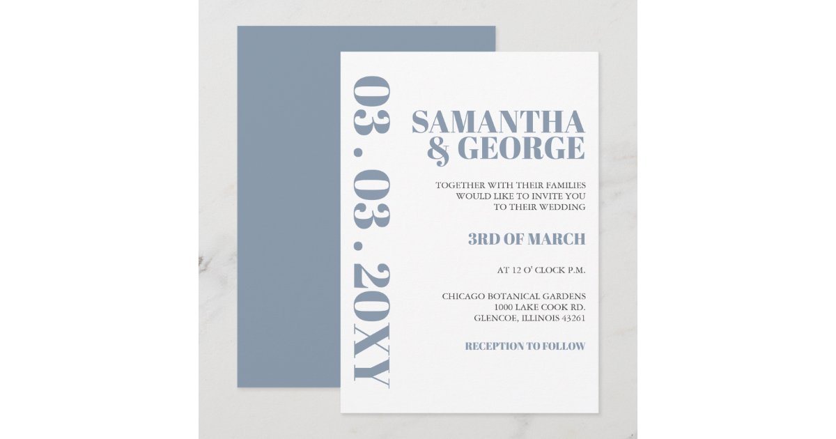 Elegant Bold Dusty Blue Modern Wedding Invitation | Zazzle