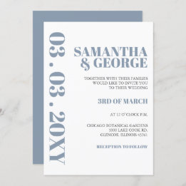 Elegant Bold Dusty Blue Modern Wedding Invitation