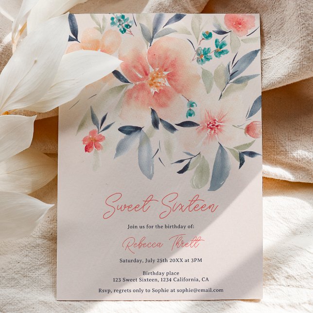 Elegant bold floral fall boho earth sweet 16 invitation (Creator Uploaded)