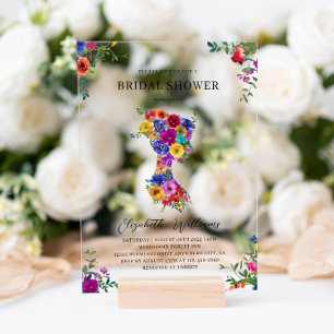 Elegant Bold Floral Woman Silhoutte Bridal Shower Acrylic Invitations