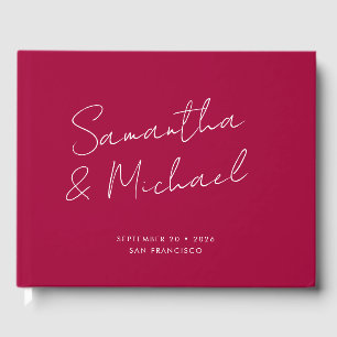 Elegant Bold Fuchsia Pink Script Custom Wedding Guest Book