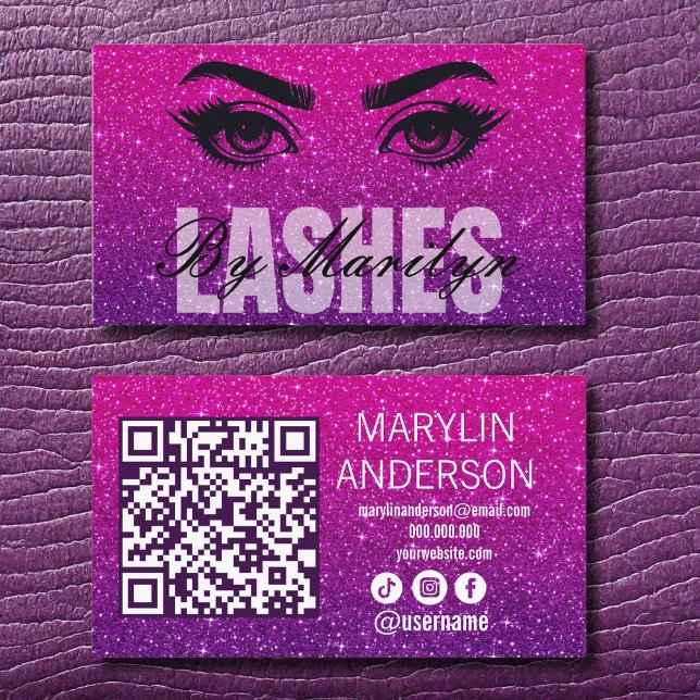 Elegant Bold Glitter Ombre Lash Tech QR Code Business Card (Creator Uploaded)