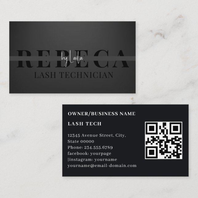 Elegant Bold Lash Tech QR Code  Business Card (Front/Back)