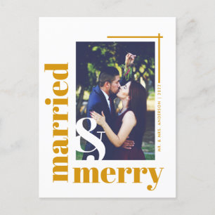 Elegant Bold Married and Merry Photo Christmas Postcard