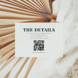 Elegant Bold Modern QR Code Details Wedding Enclosure Card