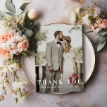 Elegant bold modern text wedding postcard<br><div class="desc">an elegant yet simple white text design with a bold look and a lovely photo,  the image and text can be personalised.</div>