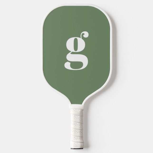 Elegant Bold Monogrammed Initial Sage Green Pickleball Paddle (Front)