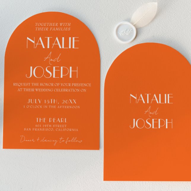 Elegant Bold Orange Stylish Retro Arched Wedding  Invitation (Creator Uploaded)