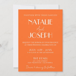 Elegant Bold Orange Stylish Retro Photo Wedding Invitation