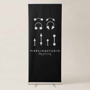 Elegant Bold Piercing Tattoo Studio Black Retractable Banner