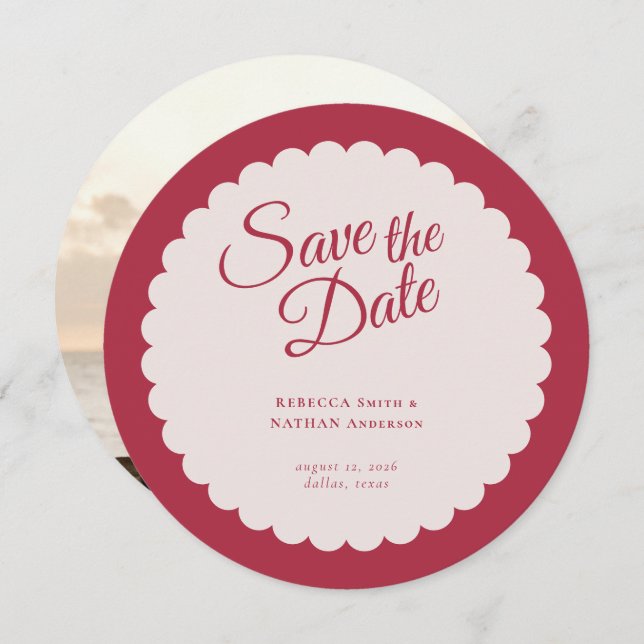 Elegant Bold Pink Script Scallop Wedding Photo Save The Date (Front/Back)