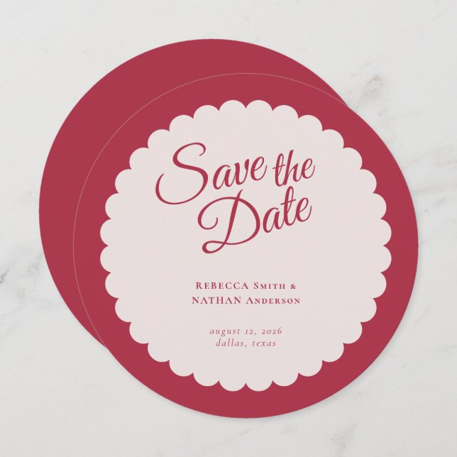 Elegant Bold Pink Script Scallop Wedding  Save The Date (Front/Back)