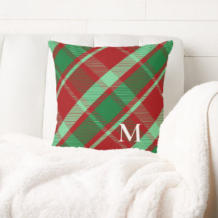 Elegant Bold Red & Green Christmas Holiday Plaid Cushion