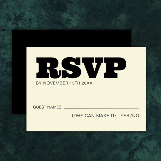 Elegant Bold RSVP Typography Black Ecru Wedding (Creator Uploaded)