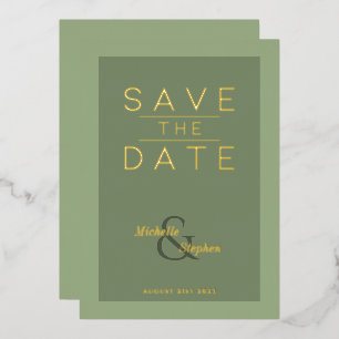 elegant bold sage green foil Save The Date Card