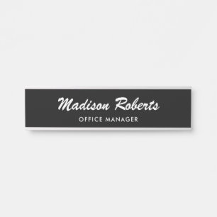 Elegant bold script black white door sign