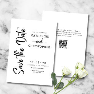 Elegant Bold Script Black White Formal Wedding Save The Date