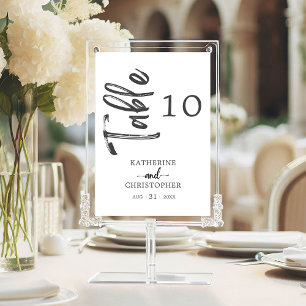 Elegant Bold Script Black White Formal Wedding Table Number