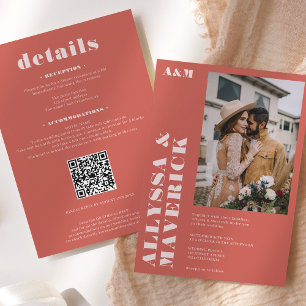 Elegant Bold simple terracotta beige photo wedding Invitation