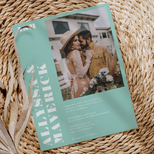 Elegant Bold simple turquoise blue photo wedding Invitation