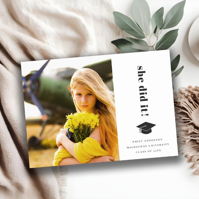 Elegant Bold Typography Graduation Cap Photo Announcement (Creator Uploaded)
