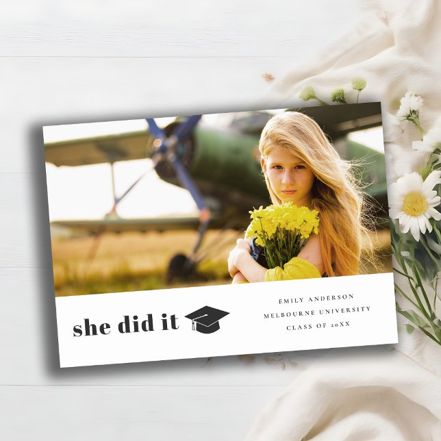 Elegant Bold Typography Graduation Cap Photo Announcement (Creator Uploaded)