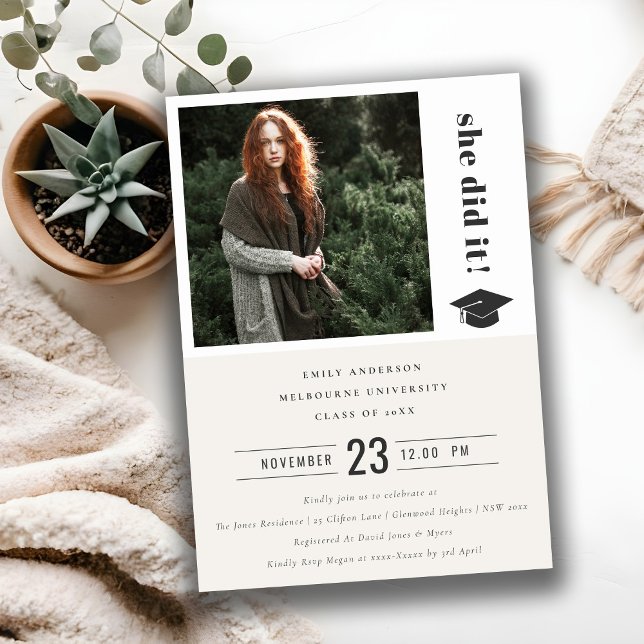 Elegant Bold Typography Graduation Cap Photo Invitation (Creator Uploaded)